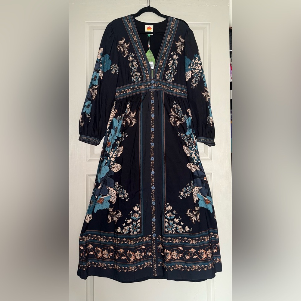 Farm Rio NEW Blossom Tapestry Black Midi Dress - Picture 11 of 15